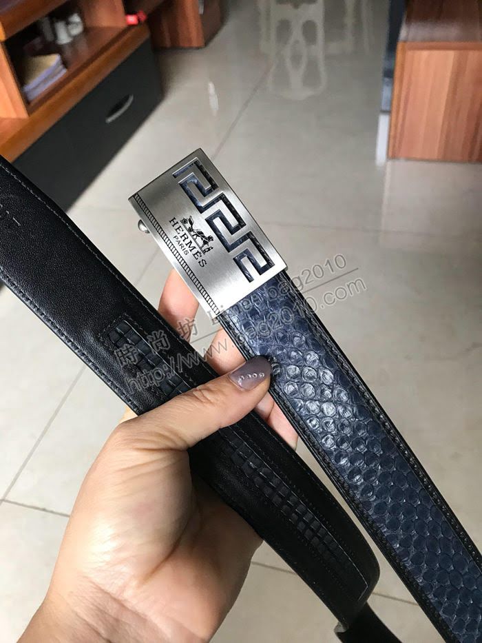 HERMES皮帶 大蟒蛇皮面 原版小牛皮底 商務休閒兩用 男士腰帶  hgh1891